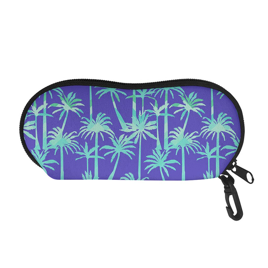Teal Palm Tree Pattern Print Glasses Case