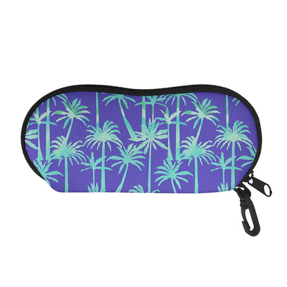Teal Palm Tree Pattern Print Glasses Case