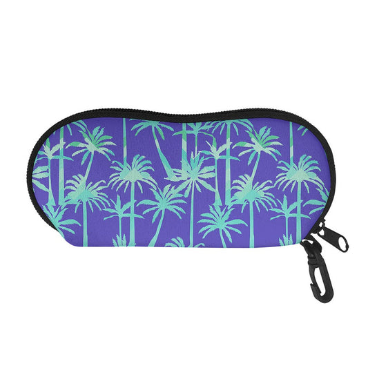 Teal Palm Tree Pattern Print Glasses Case