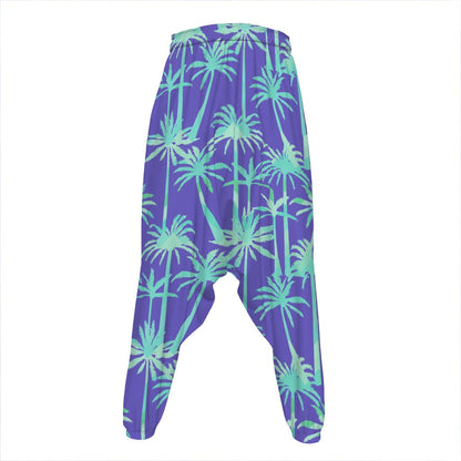 Teal Palm Tree Pattern Print Hammer Pants