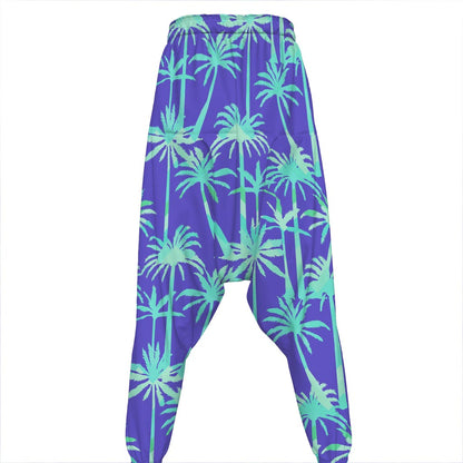 Teal Palm Tree Pattern Print Hammer Pants
