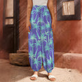 Teal Palm Tree Pattern Print Harem Pants