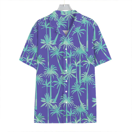 Teal Palm Tree Pattern Print Hawaiian Shirt