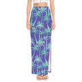 Teal Palm Tree Pattern Print High Slit Maxi Skirt