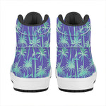 Teal Palm Tree Pattern Print High Top Leather Sneakers