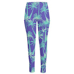 Teal Palm Tree Pattern Print High-Waisted Pocket Leggings