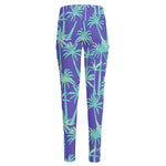Teal Palm Tree Pattern Print High-Waisted Pocket Leggings