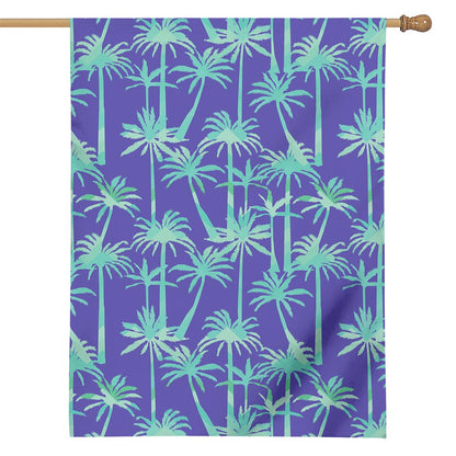 Teal Palm Tree Pattern Print House Flag