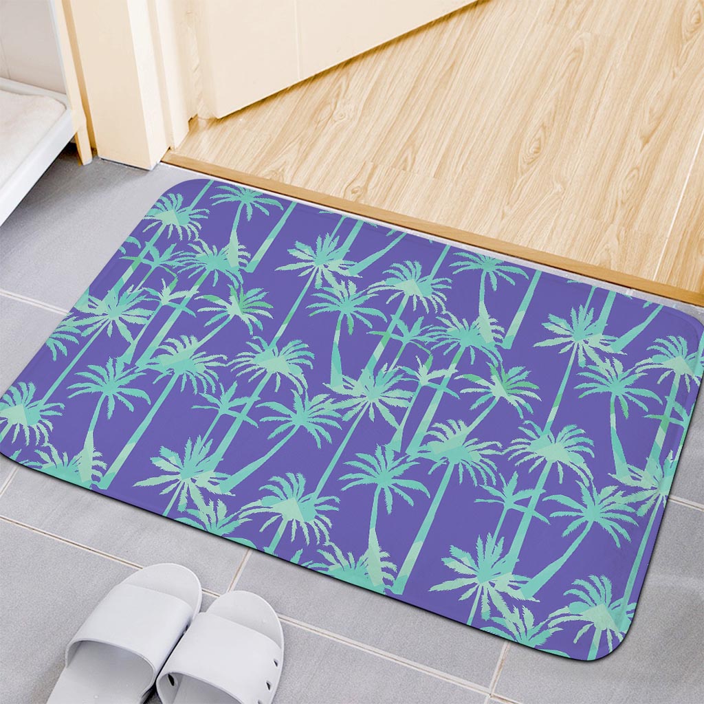 Teal Palm Tree Pattern Print Indoor Door Mat
