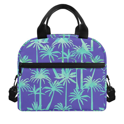 Teal Palm Tree Pattern Print Insulated Lunch Bag