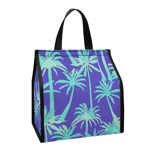 Teal Palm Tree Pattern Print Insulated Lunch Tote