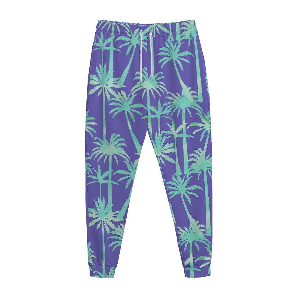 Teal Palm Tree Pattern Print Jogger Pants