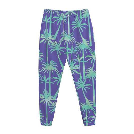 Teal Palm Tree Pattern Print Jogger Pants