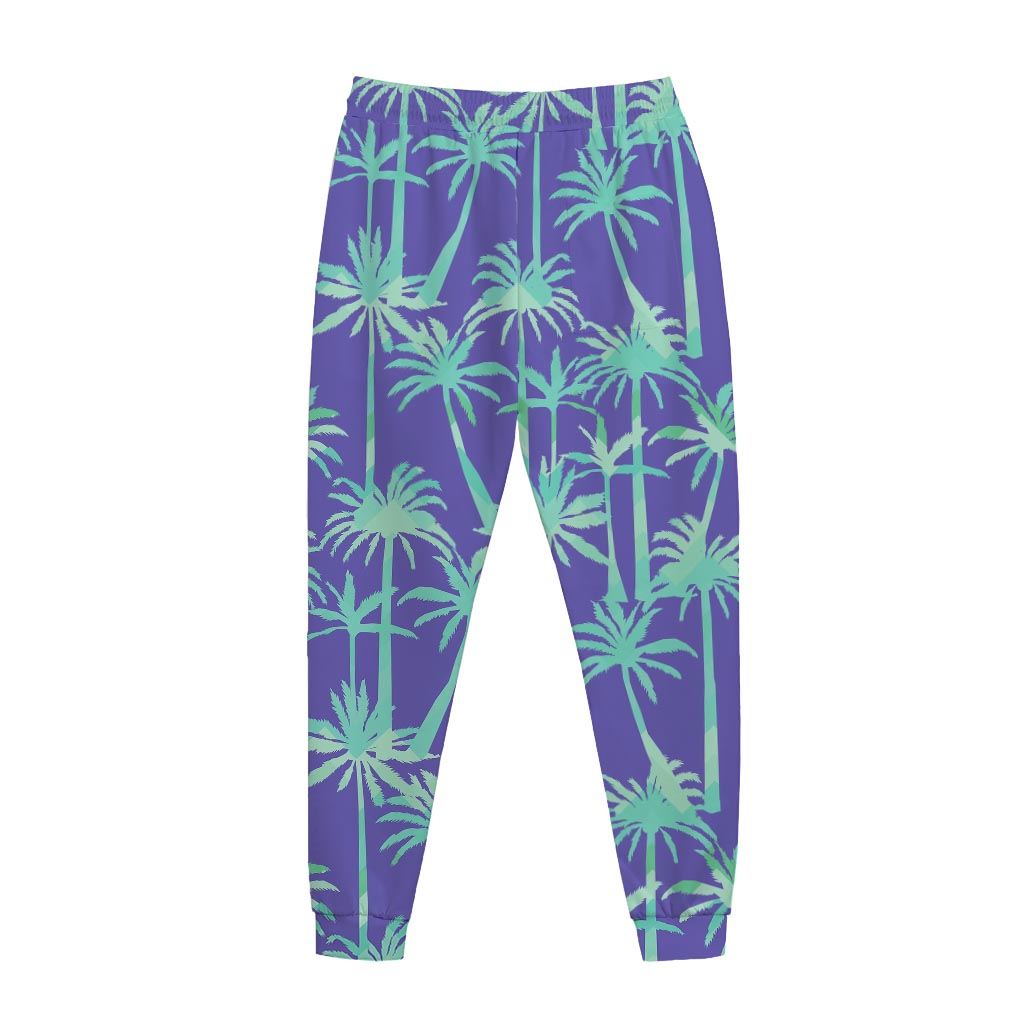 Teal Palm Tree Pattern Print Jogger Pants