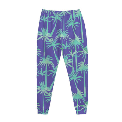 Teal Palm Tree Pattern Print Jogger Pants