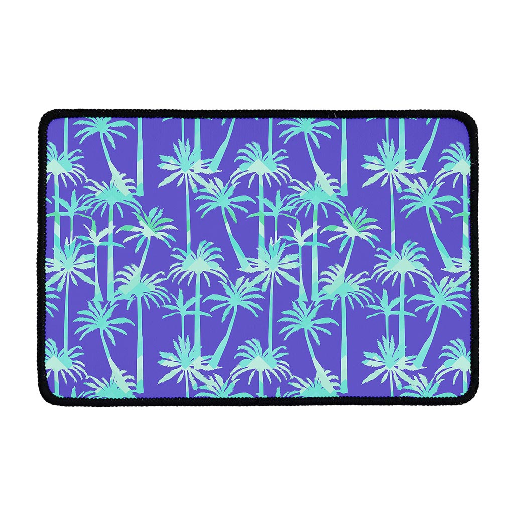 Teal Palm Tree Pattern Print Kitchen Mat