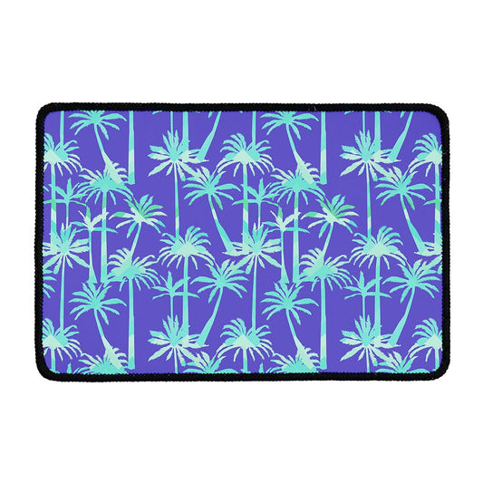 Teal Palm Tree Pattern Print Kitchen Mat