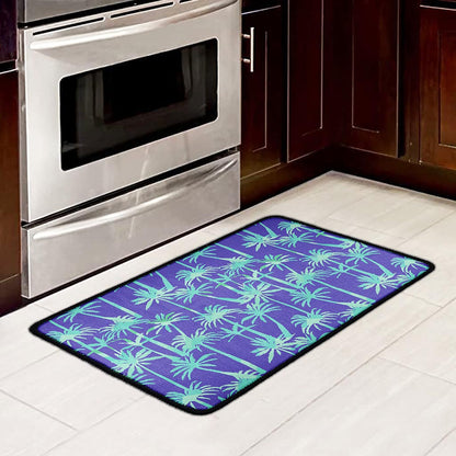 Teal Palm Tree Pattern Print Kitchen Mat