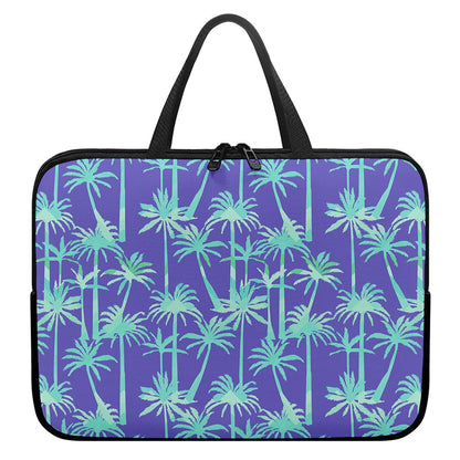Teal Palm Tree Pattern Print Laptop Sleeve With Handle