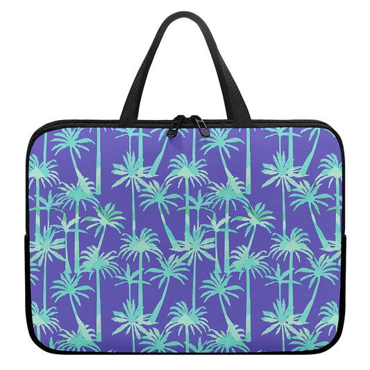 Teal Palm Tree Pattern Print Laptop Sleeve With Handle