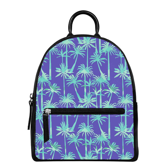 Teal Palm Tree Pattern Print Leather Backpack