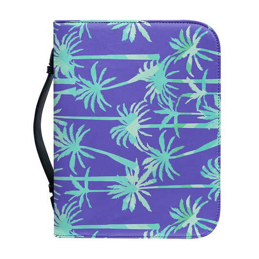 Teal Palm Tree Pattern Print Leather Bible Cover