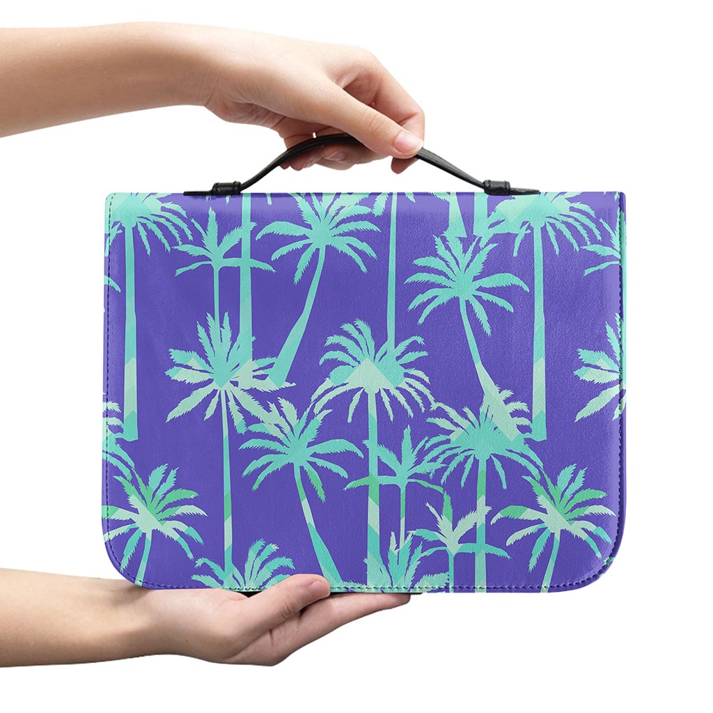 Teal Palm Tree Pattern Print Leather Bible Cover