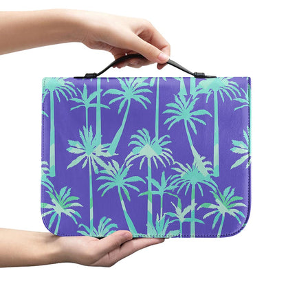 Teal Palm Tree Pattern Print Leather Bible Cover
