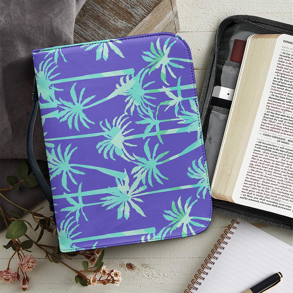 Teal Palm Tree Pattern Print Leather Bible Cover