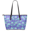 Teal Palm Tree Pattern Print Leather Tote Bag With Zipper