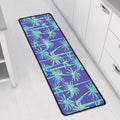 Teal Palm Tree Pattern Print Long Kitchen Mat