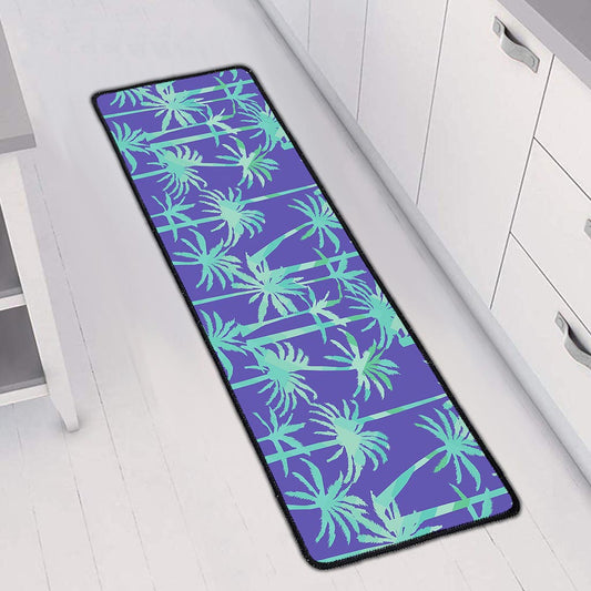 Teal Palm Tree Pattern Print Long Kitchen Mat