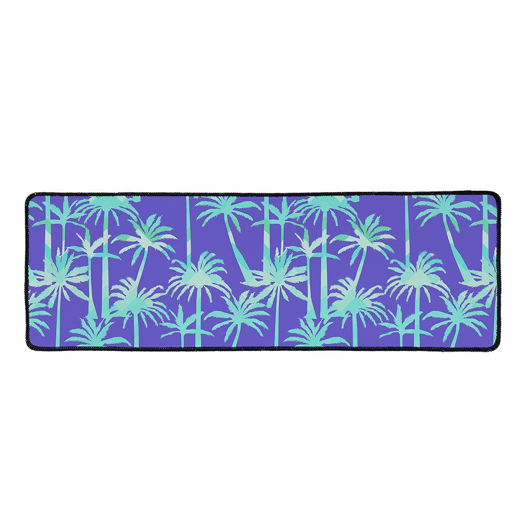 Teal Palm Tree Pattern Print Long Kitchen Mat
