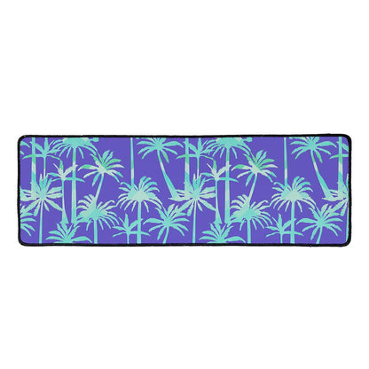 Teal Palm Tree Pattern Print Long Kitchen Mat
