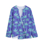 Teal Palm Tree Pattern Print Long Sleeve Short Coat
