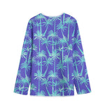 Teal Palm Tree Pattern Print Long Sleeve Short Coat
