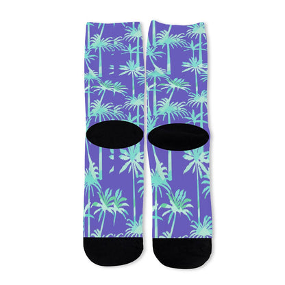 Teal Palm Tree Pattern Print Long Socks