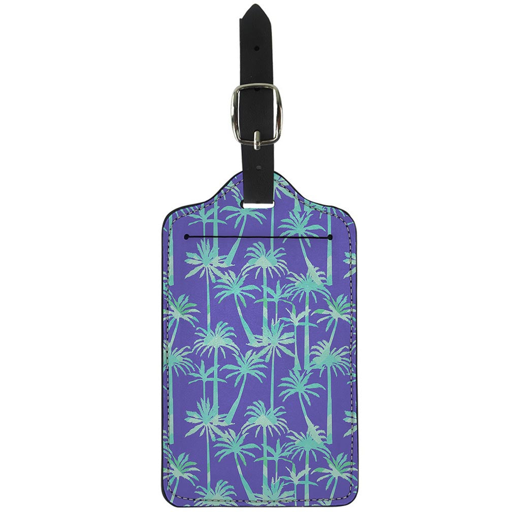 Teal Palm Tree Pattern Print Luggage Tag