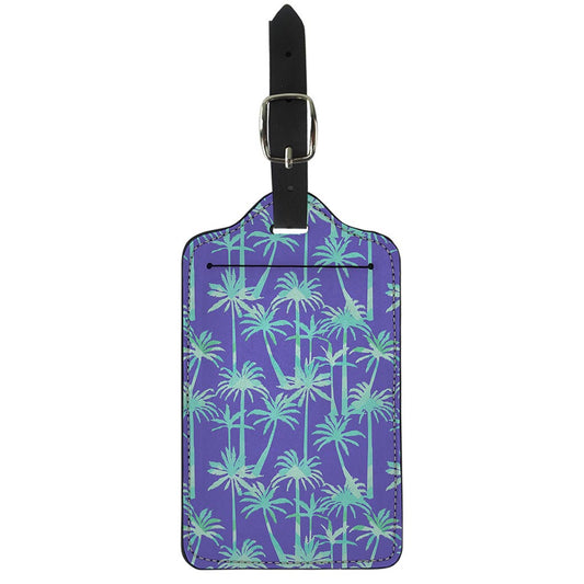 Teal Palm Tree Pattern Print Luggage Tag