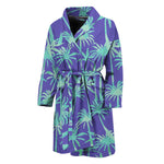 Teal Palm Tree Pattern Print Men's Bathrobe