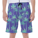 Teal Palm Tree Pattern Print Men's Beach Shorts
