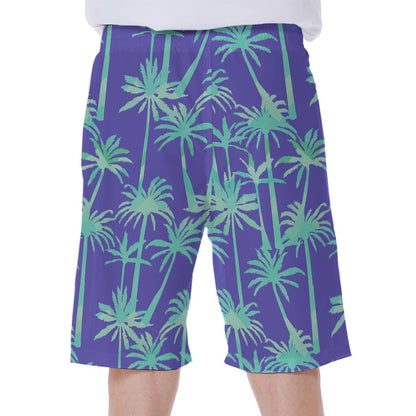 Teal Palm Tree Pattern Print Men's Beach Shorts