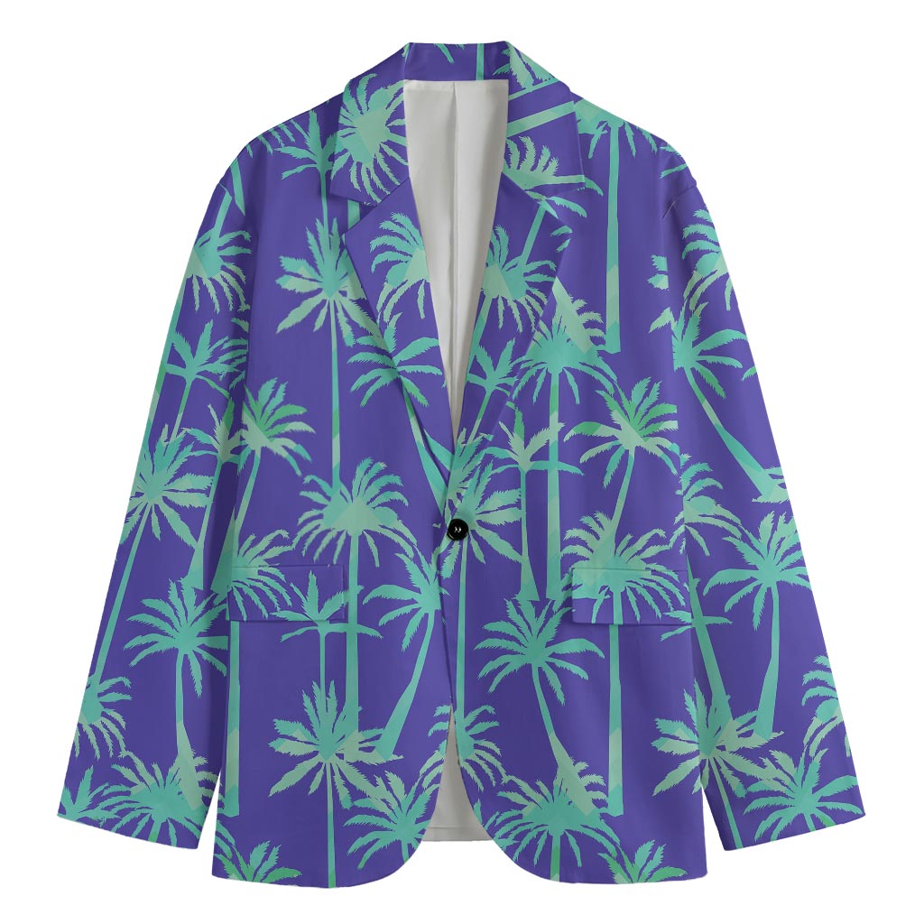 Teal Palm Tree Pattern Print Men's Blazer