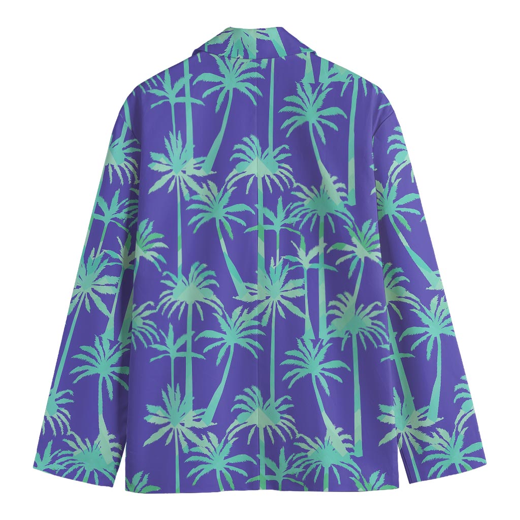 Teal Palm Tree Pattern Print Men's Blazer