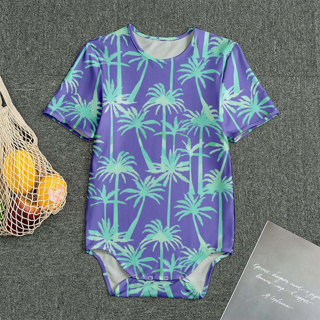 Teal Palm Tree Pattern Print Men's Bodysuit