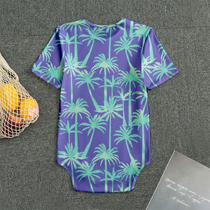 Teal Palm Tree Pattern Print Men's Bodysuit