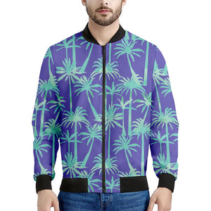 Teal Palm Tree Pattern Print Men's Bomber Jacket