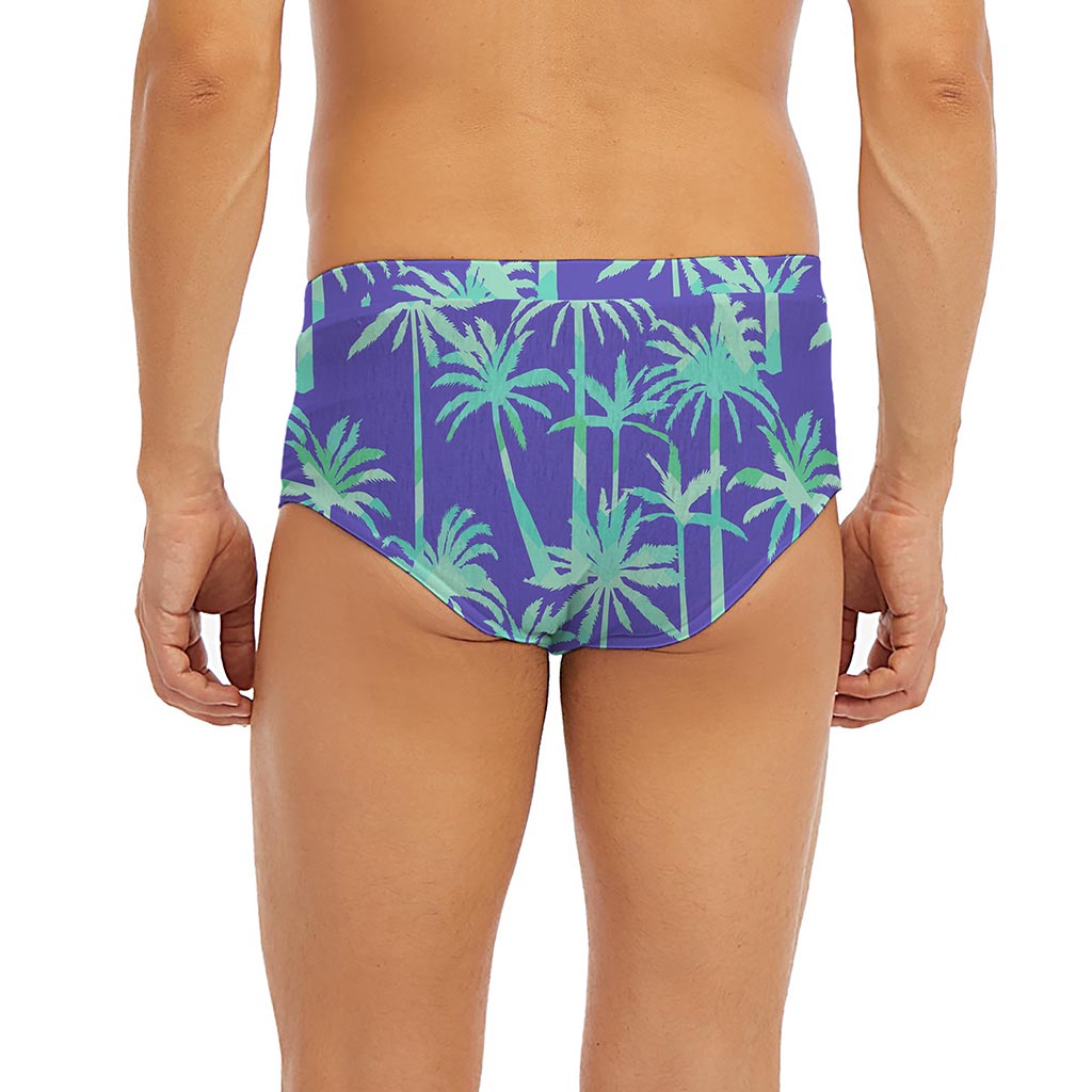 Teal Palm Tree Pattern Print Men's Briefs