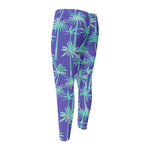 Teal Palm Tree Pattern Print Men's Compression Pants