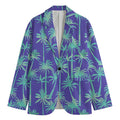 Teal Palm Tree Pattern Print Men's Cotton Blazer